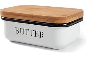 ‎THEO&CLEO Theo&Cleo Butterdose mit Holzdeckel, Butterglocke für 250 g Butter, Multi-Funktion Butter Dish, Bambusdeckel, Weiß