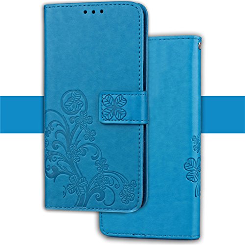 ZTE Blade V7 Lite Funda  SATURCASE Lucky Clover Cuero De La PU Magn  tico Capirotazo Billetera Apoyo Bumper Protector Funda Carcasa Case Para ZTE Blade V7 Lite  Azul 