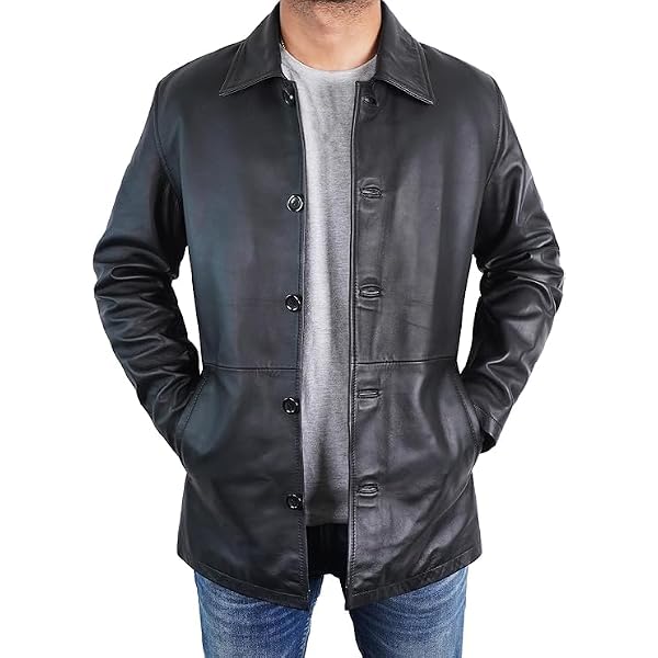 Buy orvix Mens Classic Winter Leather Car Coat 3/4 Length - Button