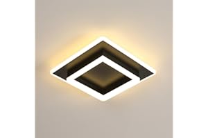 SENQIU Plafonnier LED, 30CM Lampe de Plafond Moderne Carré 30W 3375LM, Lustre LED Plafonnier Noir en Acrylique pour Cuisine Couloir Chambre Salon Salle de Bain, 3000K Lumière Blanc Chaud
