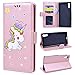 Produktbild SMART LEGEND Lederhülle für Sony Xperia XZ Hülle Ledertasche Bunt Einhorn Muster Handyhülle Schutzhülle Premium PU Leder Flip Wallet Case Protective Cover Innere Weiche Silikon Bookcase Handy Tasche Schale mit Kartenfach Kartenfächer Magnetverschluß Standfunktion Etui - Rosa