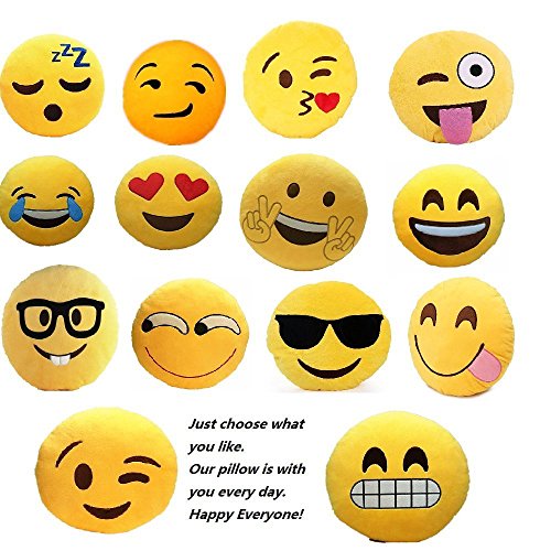 Schönes Leben* Emoji Kissen Smiley Emoticon Kissen whatsapp Lach Plüsch Polster Dekokissen Stuhlkissen Sitzkissen Rund, Gelb ( Lustig ) - 3