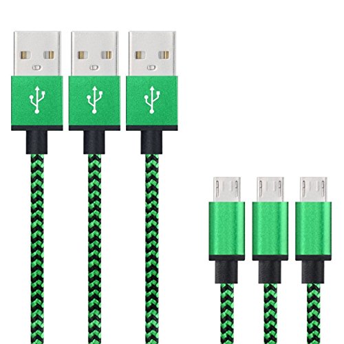 Hosaire 3pcs Datenkabel Android USB Cable Mehrfarben Nylon Phone USB Kabel für Samsung, HTC, Nokia, Sony Usw(1M),Grun