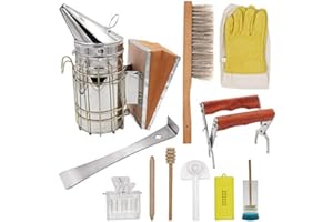 MASXIRCH 11pcs Beekeeping Tools Kit for Beekeeper Bee Hive Smoker/Bee Brush/Beekeeping Gloves/Queen Bee Cage/Beehive Frame Gripper Starter Kit Beekeeper Starter Kit
