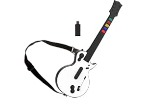 NBCP Wireless Guitar Controller for PC & PS3 - Guitar Hero 3/4/5 & Rock Band 1/2 Games - With Straps & Wireless Dongle, White