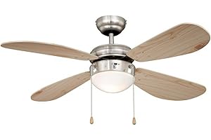 AireRyder - Classic Deckenventilator mit Beleuchtung | Zeitloser Ventilator mit Zugschalter mit Silbernem Gehäuse und kieferfarbenen Flügeln, 105cm Durchmesser (Farbe: Satin Nickel & Kiefer)