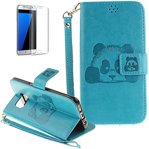 Preisvergleich Produktbild Samsung Galaxy S7 edge / G935F / S7 edge Duos(2016) Neu Design Hülle mit Panzerglas,ISENPENK Original Flip Bookstyle Cover Wasserdicht Shockproof Anti Slip Protection Stoßfest Leather Case mit Standfunktion,3D Panda Muster Pattern Wallet Case mit Intern Karte Schlitz,Outdoor Stoßdämpfend Magnetic Closure Handygürtel Wallet Tasche Schutzhülle Leathertasche für Samsung Galaxy S7 edge / G935F / S7 edge Duos(2016) 5.5Zoll-[blau]+Panzerglas / Schutzfoile / Scutzglas