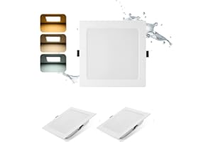 Grebeam pack 2 Downlight LED Techo Empotrable 24W (230W) Slim, Cuadrado, Panel Redondo Empotrado, Placa Extraplana 2200 lúmenes, Corte techo 185-210mm, Luz Seleccionable 3000K-4000K-6000K (3CCT)