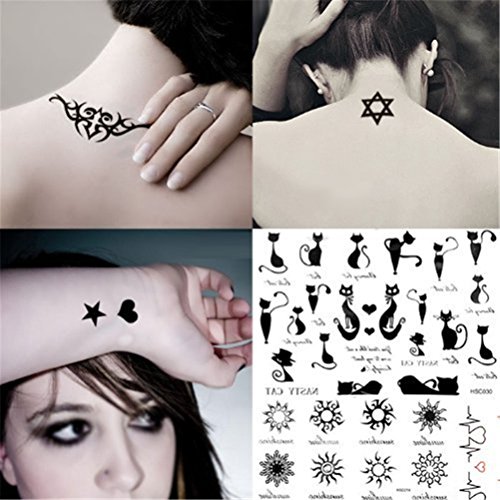 SONGQEE(TM) 5 Sheets Fashion Body Art Stickers Removable Waterproof Temporary Tattoo - Patten Type: Wings, Letters, Cats, Totem, Cardiogram Hot