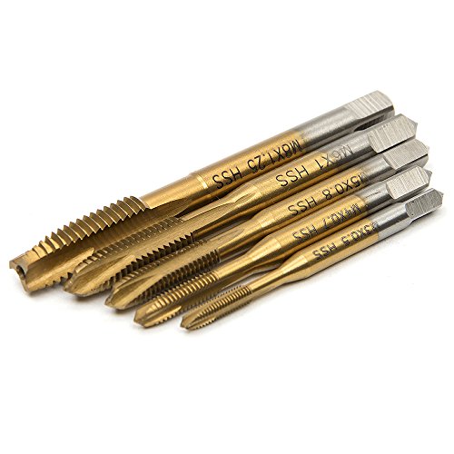 Fortag 5 tlg Gewindebohrer Set HSS Gewindeschneider-Satz Rechte Hand Handgewindebohrer Satz Schälanschnitt Titan-beschichtet M3-M8 - 3