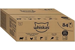 Whiskas Adult 1+ Katzennassfutter Gemischte Auswahl in Gelee, 84 Portionsbeutel, 84x85g (1 Großpackung) – Hochwertiges Katzenfutter nass, für ausgewachsene Katzen