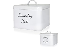 Metal Laundry Washing Pods Dryer Sheet holder with Lid for Laundry Room Decor & Organization Accessories, LyTaispuly Farmhouse Beads Container with Handle, Large Modern Storage Box