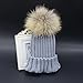 DDLBiz Infant Baby Kids Chidren Girls Boys Fashion Cute Lovely Warm Winter Winter Raccoon Fur Hats Knitted Wool Gunuine Fur Pompom Beanies Hat (Gray)