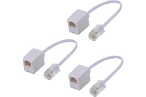 SHONCO Conector adaptador convertidor RJ45 a RJ11, teléfono RJ11 6P4C hembra a Ethernet RJ45 8P8C macho cable convertidor (3 unidades, blanco)