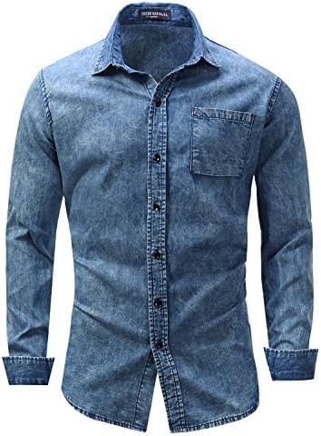 Yiye Men's Button Front Long Sleeve Casual Shirts Checkered Pattern Cotton Denim Regular Fit