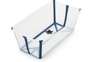 Stokke Flexi Bath, Transparent Blue - Foldable Baby Bath - Lightweight, Durable & Easy to Store - Convenient to Use at Home or When Travelling - Best for Newborns & Babies