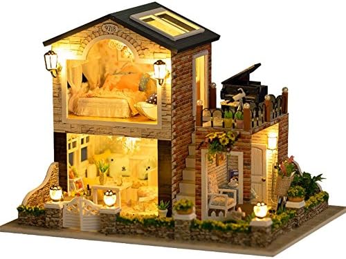 LINAG DIY Doll House Mini Scene Home Furnishings Toys Playset Room Dollhouse Birthday Gift Pretend Furniture Villa Creative Building Model Doll-3122