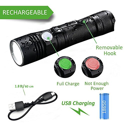 LED Taschenlampe Wiederaufladbare, Akale IPX4 Wasserfest, Super Helle 500 Lumen CREE LED, 4 Licht Modi, Wiederaufladbare Taschenlampe im Hosentaschenformat für Camping, Wandern und Notfälle (Inklusive 2200mAh 18650 Batterie) - 4
