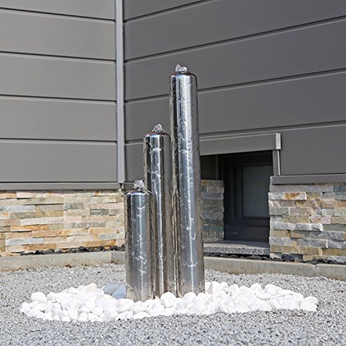 Edelstahl Springbrunnen poliert ESB1 mit 3 Säulen 65cm Säulenbrunnen für Außenbereich Garten - 2