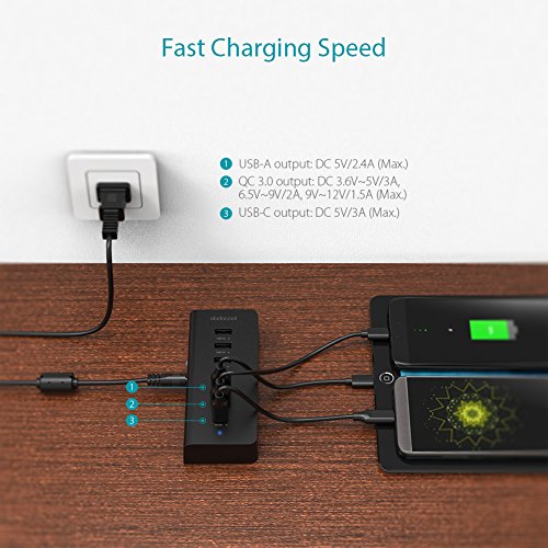 dodocool 4 Ports USB 3.0 Datenhub 3 Ladeports Datenübertragung QC 3.0 / USB A / USB C Ladefähige Geräte 60W 15V / 4A Netzteiladapter - 4