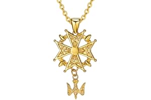 BOBIJOO JEWELRY - Pendentif Collier Homme Croix Huguenote Protestant Acier Doré Plaqué Or + Chaîne