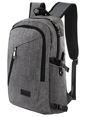 Sac à dos d'ordinateur portable d'affaires de Mancro, sac d'ordinateur anti-vol mince, sac à dos d'école de collège résistant à l'eau avec le port de chargement d'USB s'adapte 15,6 pouces, gris