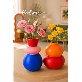 MİREVA Maksimalist İkili Vazo Seti, Modern Stil, El Yapımı Taş Tozu, Renkli Kıvrımlı Dekoratif Obje, 12cm & 9cm, Mavi Pembe K