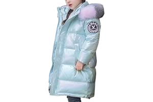 WIEAYUMEI Kids Girl Down Coat Toddler Hooded Jacket Puffer Outerwear Shiny Warm Snowsuit Children Teenage Parka Coats with Faux Fur Collar