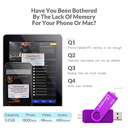 LEIZHAN 32GB OTG (On the Go) USB Dual Port (USB 2.0 und Micro USB) Speicherstick Schwenken Flash Drive Externer SpeichergerÃ¤t USB Stick zum Android Smartphone & Tablet Lila