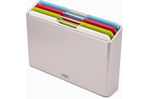 Joseph Joseph Folio Ensemble compact de 4 grandes planches à découper avec code couleur, plus un étui de rangement (Grand format) - Argent