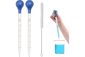 ZILZUFA 2 Pezzi Pipetta Contagocce graduata in vetro da 10 ml con lampadina di aspirazione in gomma, con spazzola per la pulizia, Pipetta Contagocce