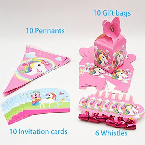 Romote licorne Party Supplies Set avec vaisselle jetable, ensemble de fête d'anniversaire rose, Kit de décoration de fête (ensemble de fête)