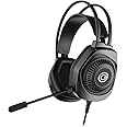 Circle Aura Warrior Wired Gaming Over-Ear Headphones, 3D RGB Headband, 50mm Neodymium Drivers, 2.2m Cable, Mic, Memory Foam Cushioning, 3.5mm + USB Connector, Black