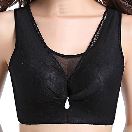Yiiquan Women Elegant Lace Full Cup Wide Shoulder Straps Support Bra Breathable Comfortable Soft Bras Black 95D
