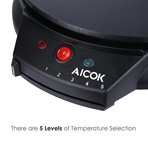 Aicok Crepesmaker Eletronische Pfannkuchen Maschine Antihaftbeschichtete Crepes Platte mit Crepes Verteiler, 30cm, 1000W, Schwarz - 2