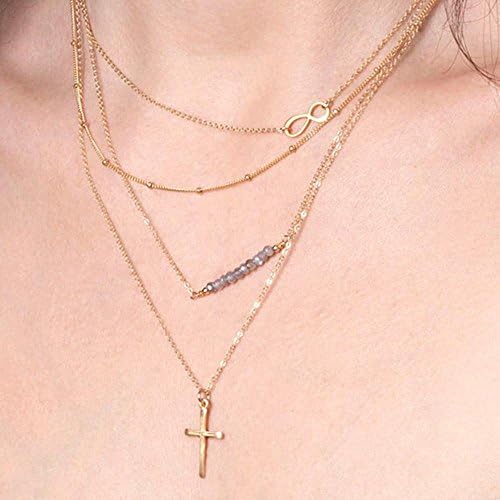 WTING Necklace Crystal Cross Crystal Multilayer Short Clover , gold
