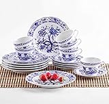 Das Kobalt Blumen Kaffeegeschirr Set für 6 Personen im floralen Zwiebeldekor. Satz besteht aus 6 Kuchentellern 21 cm, Kaffeetassen 6 Stück 180ml, Untertassen 6 Stück 15 cm, für bis zu 6 Personen.