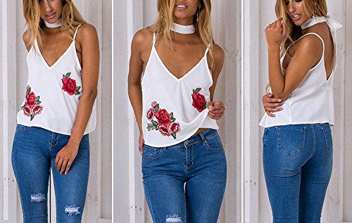 Damen Weste!Sannysis Frauen Appliques Rose Ärmelloses Tank Crop Tops Weste (S, Weiß) - 2