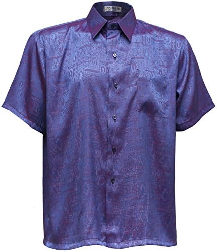Men's Shirt Short Sleeve Jacquard Thai Silk Purple (XXL)