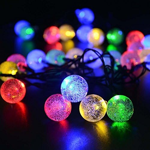 Gerhannery Solar String Lights, Waterproof outdoor Globe Lights, 20 ft 30 LED Fairy Crystal Ball Lighting for Christmas Trees, Garden, Patio, Wedding, Party and Holiday Decorations, Multi Color