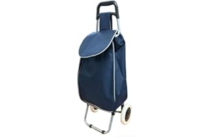 BORDERLINE 40L Lightweight Shopping Trolley, Hard Wearing & Foldaway Trendy Folding/Collapsible Push/Pull Carts for Easy Storage with 2 Wheels (Navy)