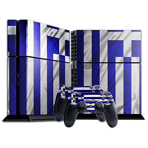 Preisvergleich Produktbild Flagge Griechenland, Winken, Designfolie Sticker Skin Aufkleber Schutzfolie mit Farbenfrohem Design für Playstation 4 CUH 1200