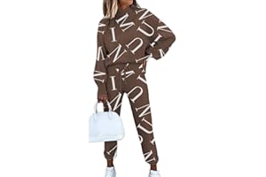 Onsoyours Femme Printemps Ensemble de Survêtement Sweat Imprimé Sweatshirt Pantalon de Joggings Tenue de Sport Décontracté Streetwear