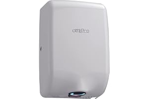 Dexpro 1kW Compact Automatic Hand Dryer with High Speed Cool and Hot Air Settings 10 Second Dry Time and LED Downlight for Retail and Commercial Bathrooms and Washrooms (White)