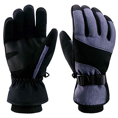Guantes Esqui Invierno Hombre Guantes Snowboard Neige Moto Cálidos Impermeable Palma Cuero Thinsualte Térmico (Mezclilla, L)