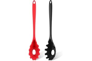 EUPHHONYCS 2 Stück Spaghettilöffel, Silikon Spaghettilöffel Set, Pastagabel, Pastalöffel Silikon, Spaghettilöffelheber, Hitzebeständiger Nudellöffel Zum Kochen (Rot Schwarz)