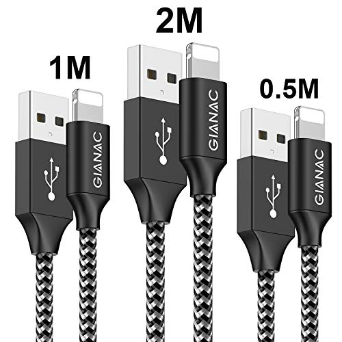 QGhappy Cable Cargador Phone, [3Pack/0.5M 1M 2M] Nylon Trenzado Duradero Cable de Carga Rápida Compatible conPhone 11/11Pro/11Pro MAX/X/XS MAX/XR/8/8 plus/7/7 plus/6s/6s plus/6/6 plus/SE/5s/5c