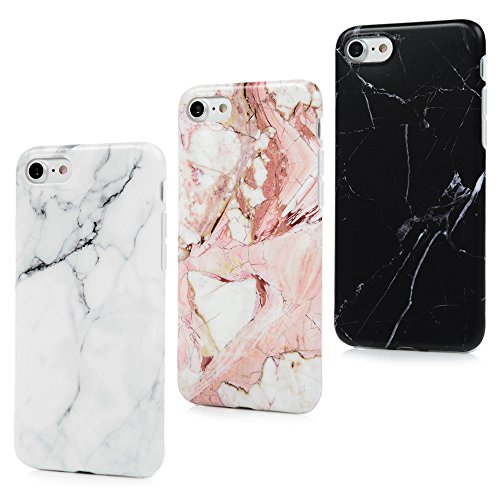 BADALink Hülle für iPhone 7 Marmor TPU Case [3 Packs] Cover Ultraslim Handyhülle Schutzhülle Silikon Bumper Schutz Tasche Matt Marble Schale Antikratz Backcover mit IMD Technologie in Schwarz