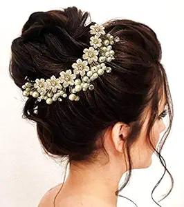 Hair Flare Womens 1687 Hair Pins Artificial Flowers Accessories (Pearl)