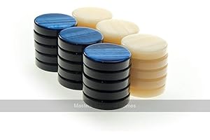 Manopoulos Pearl Acrylic Backgammon Checkers, Cream and Blue, 36mm